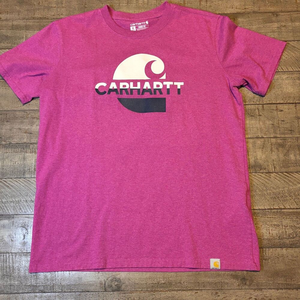 Carhartt Dark Pink T-Shirt Adult Size M Loose Fit Black/White Graphic Tee